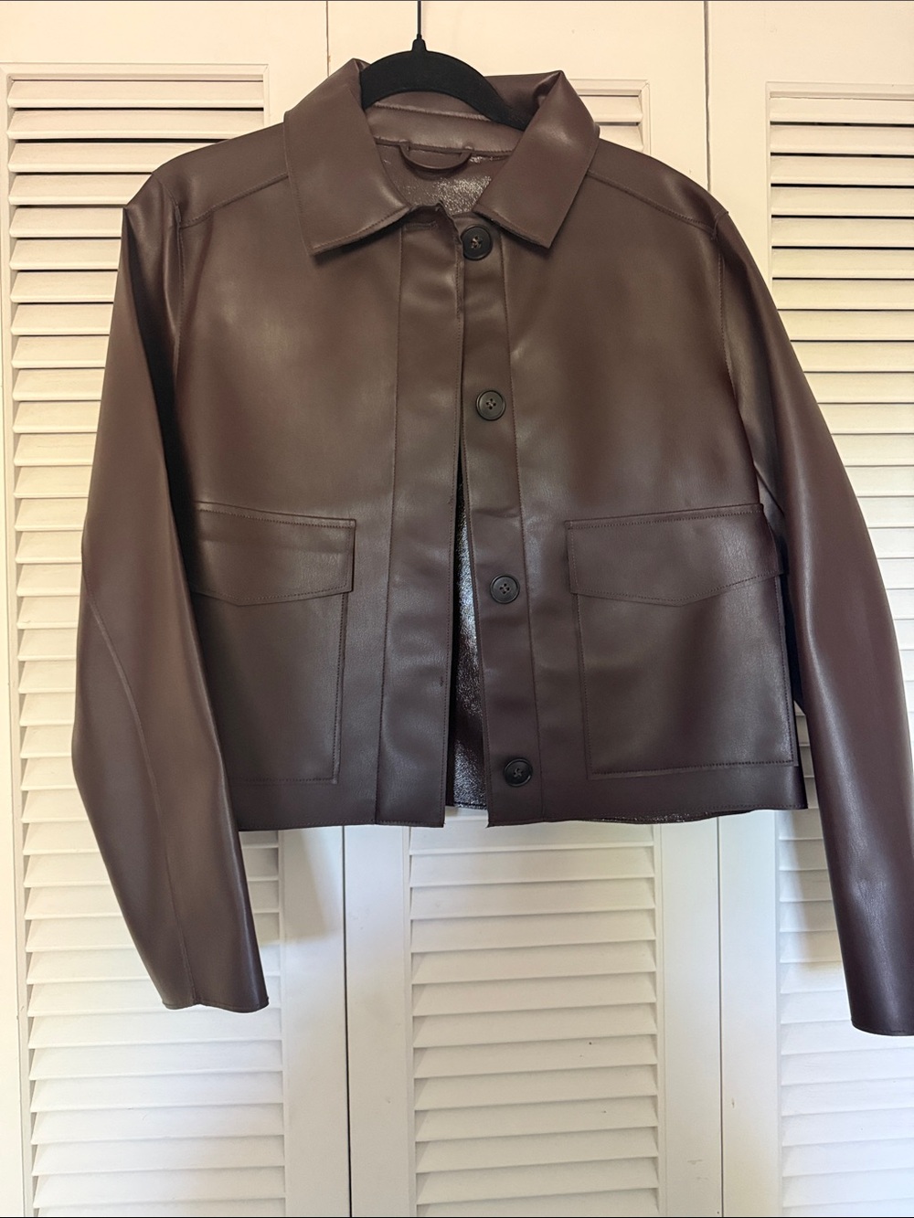 Brown Faux Leather Button-Front Jacket